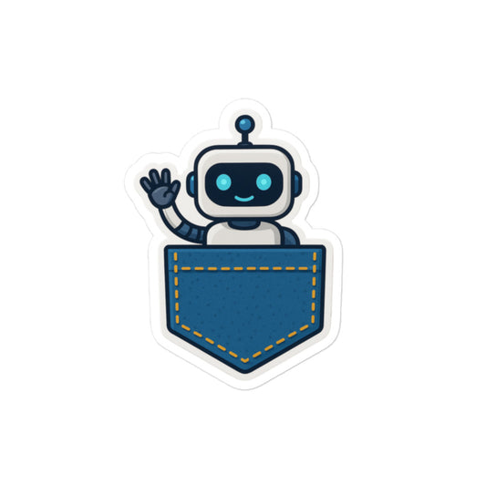 Waving Robot Pocket Sticker – Cute Vinyl Decal for Laptops, Notebooks & Gifts